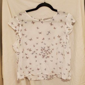 Butterfly print tee with ruffle cap sleeves